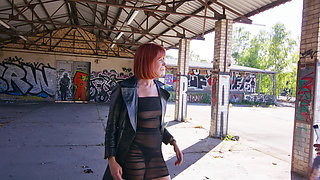 Public Outdoor Anal Fuck! Photoshoot with Skinny Redhead Turns Into Anal Fuck - Pixie Pink Anal, ATM, Outdoor