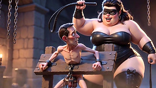 Fat Dominatrix Whips Slaves Caged Penis - Extreme Humiliation