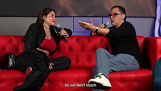 Fucks a HUGE cock fan while her cuckold husband watches -