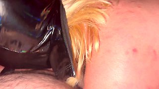 BJ,handjob,ride and Cum in Mouth Swallow in Latex Hood and Gloves