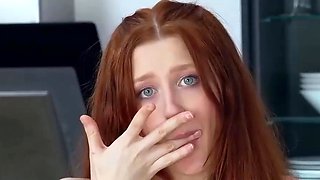 Nude Redhead Sits on Kitchen Counter Masturbating