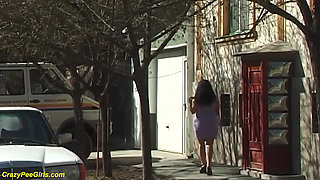 Crazy bbw girl peeing on the street