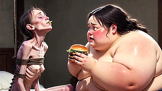 Skinny Girl Getting Fed by Huge Fat Woman - Contrast Feeding Fetish
