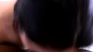 Small tit brunette gives blowjob to a big cock