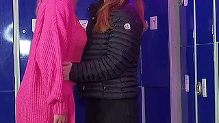 Lesbian party in gym's locker room