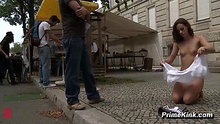 Public European Babe Bound Naked