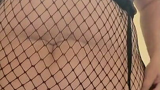 JOI Black Panties & Black Fishnet Pantyhose, BBW Tits Pussy