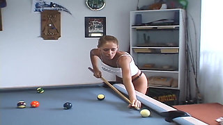Two Stacked Hotties Play Pool Naked