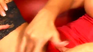 Three mature blondes enjoy with a dildo in their pussy
