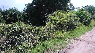 Amateur couple has sex outdoors. Showing off big ass in