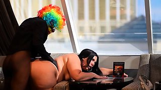 Curvy housewife rammed doggystyle by masked black stud