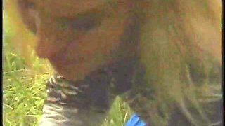 Hairy blonde mature have a nice time outdoors