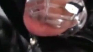 Caged and gagged Rubber Sissy get fucked