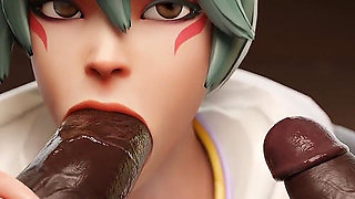 Tracer & Kiriko - Big Black Cock Sloppy Blowjob & Cowgirl 3D Animation