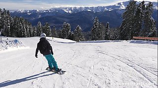 Alice Flore and Erica Mori kick off the snowboard season and light a lesbian fire at the hotel