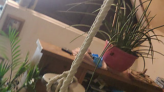 Goode Girl ties hubby's balls and cock to pulleys in the ceiling pt2