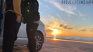 sunset sex at the beach in yoga leggings