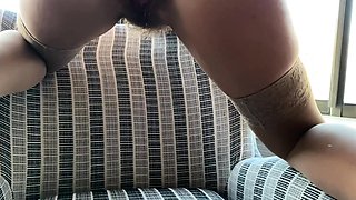 Redhead slut with big boobs goes down