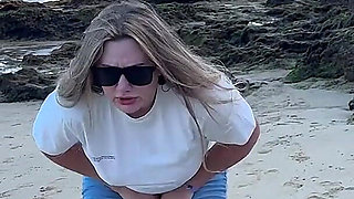 Peeing in Tight Jeans on the Beach