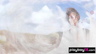 Sexy muse reveals her tits in the desert