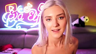 Eva Elfie treats her pussy, and licks her cum on a sex toy