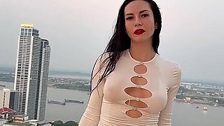 Outdoor Pussy Flashing, Pee in the Glass, Spit, Ahegao, Fake Cum on My Tits & Body