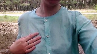 Exhibitionist teen undresses on webcam near the road