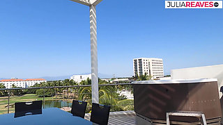 Sexy girl eats cum after riding a monster cock on the bed