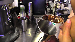 First time young clerk seduced in a bakery by the lesbian boss and fucked behind the counter