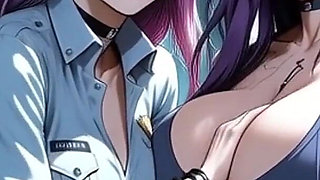 Two Cyberpunk Women Take off Clothes and Kiss, (ai Animation)