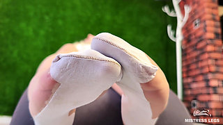 White Stockings Foot Tease and My Ass in Background After Domination Session