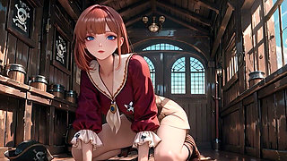 Lazy Seduction on the Sun-drenched Deck, Kneeling with a Wet Gaze.