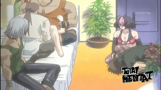 Wet shaved cunt of awesome giant breasted hentai slut is fucked mish