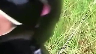 Big Boobs Latex Slut Blows in Nature