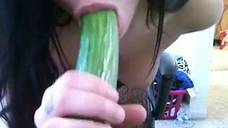 Black Girl Brianna Masturbates with Cucumber on Webcam