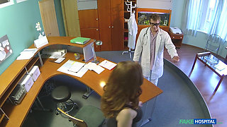 Fake Hospital - Stunning Red Head Helen Gives Blowjob for Job Security in Hospital Office Before Getting Hard Sex
