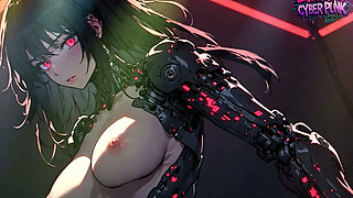 Naked Anime Cyborg - Tall Slim Girl with Manhwa Dark Style Robotic Arm