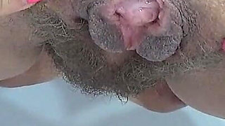 Hairy Aunty in Red Shows Her Pussy and Big Tits