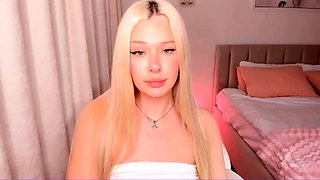 Cute blonde teen in blue panties masturbation on webcam