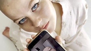 Cumtribute Bald Girl Cleanup Her Phone After