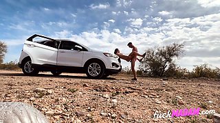 Risky Public Sex in the Desert with a Busty Blonde Amateur