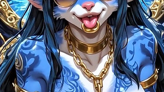 122. Blue Furry Demon Dance and Sexy Pose at Waterfall (Ai Animation)