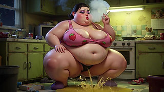 Smoking Pregnant BBW Pisses on Floor - Horny with Massive Belly