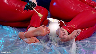 Anal Game with Plug and Pussy Fuck Dildo Sex Feet Tease Moaning with Juicy Pussy