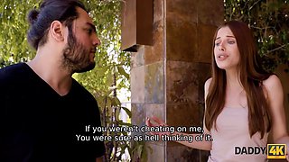 Daddy4k. angry girl with redhair cheats on boyfriend with his hot daddy