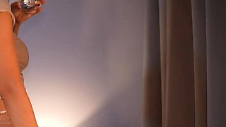 Vulva rubbing close up with blonde handling monster dildo