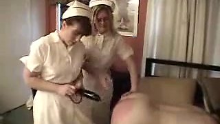 Dominant nurses fuck their patient with a toy