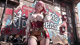 Pink-Haired Mech Warrior! The Cold Beauty of the Wasteland. Red and white armor hiding secrets?