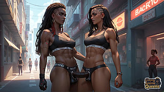 Cybernetic Ebony Queen's Milk Gushing Orgasm in Neon City! Warm Dark-hued Hardcore Porn!