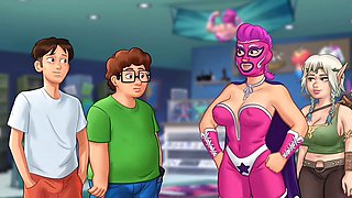 Hot stepsister Lustfulloumge gives a steamy handjob in her Summertime Saga remake